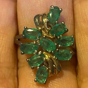 Ring Emeralds Size 8 9 Stones 4.82 Carats Sterling Silver 925 SIS Vintage